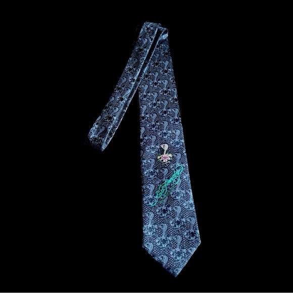 Vintage Ed Hardy by Christian Audigier Blue Silk Cobra Tie Tattoo Art Y2K - Picture 3 of 7